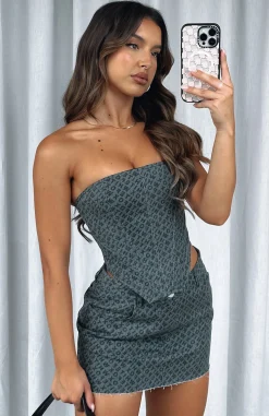Shirts & Blouses | White Fox Boutique Insomnia Strapless Bustier Charcoal Monogram grey