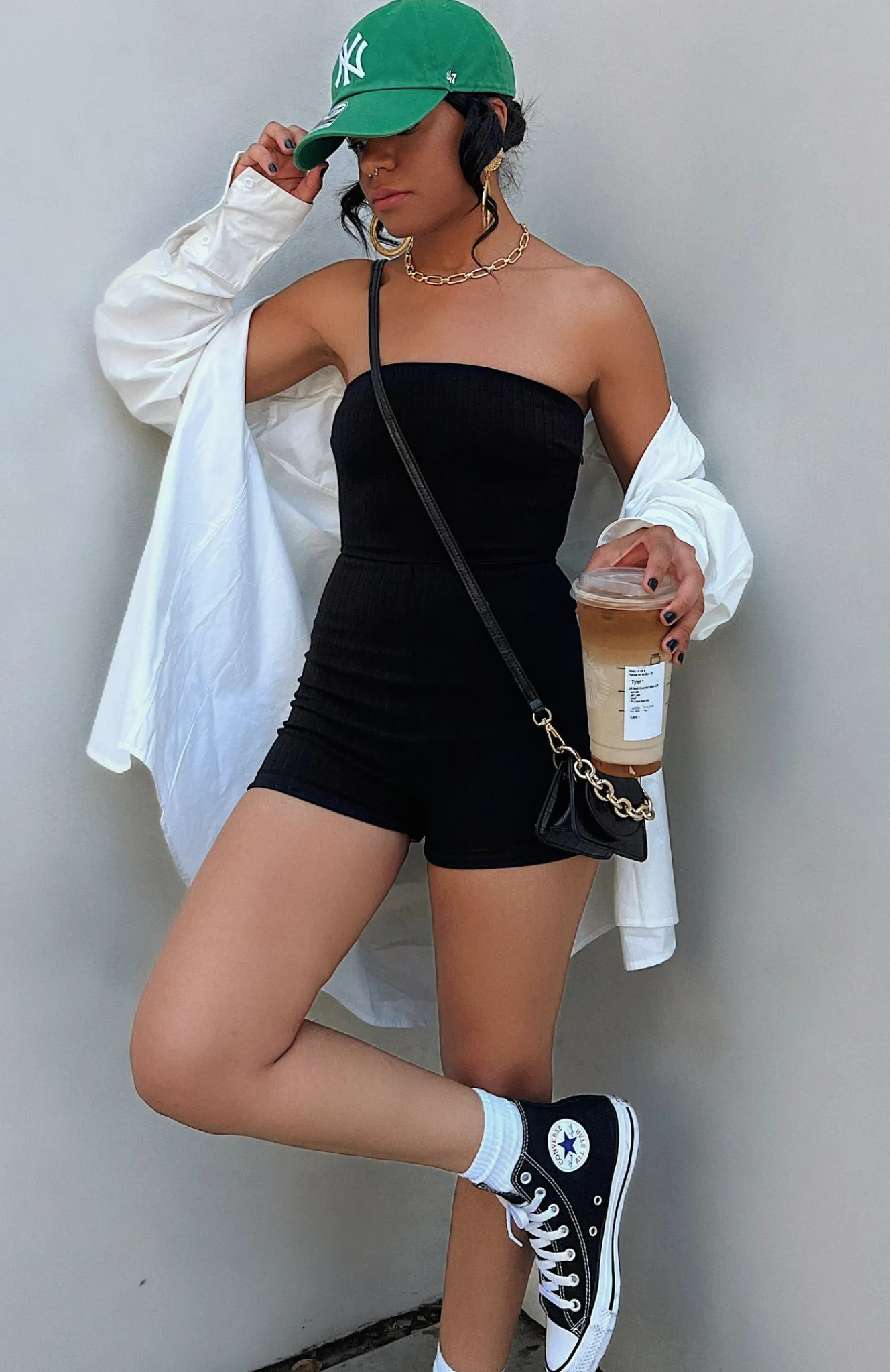 Restocked | White Fox Boutique Island Ribbed Playsuit black