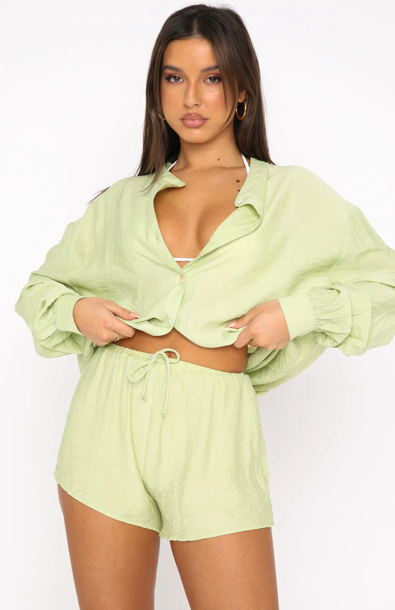 Resort Wear | White Fox Boutique I've Got A Feeling Shorts Matcha green