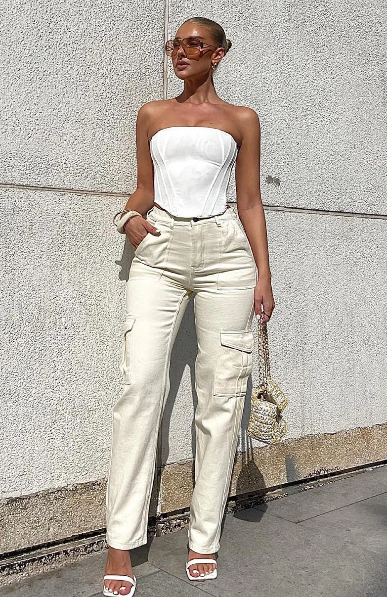 Pants | White Fox Boutique Keep On Moving Cargo Pants Cream white
