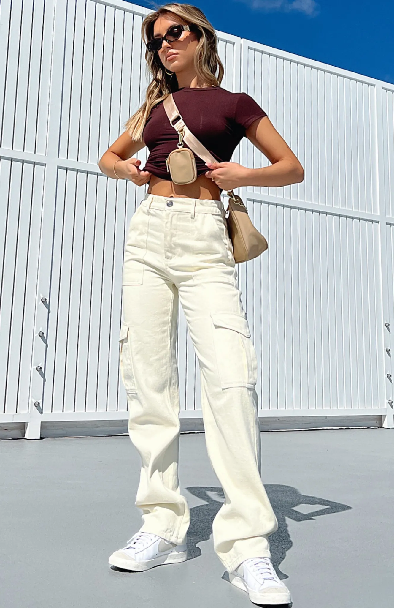 Pants | White Fox Boutique Keep On Moving Cargo Pants Cream white