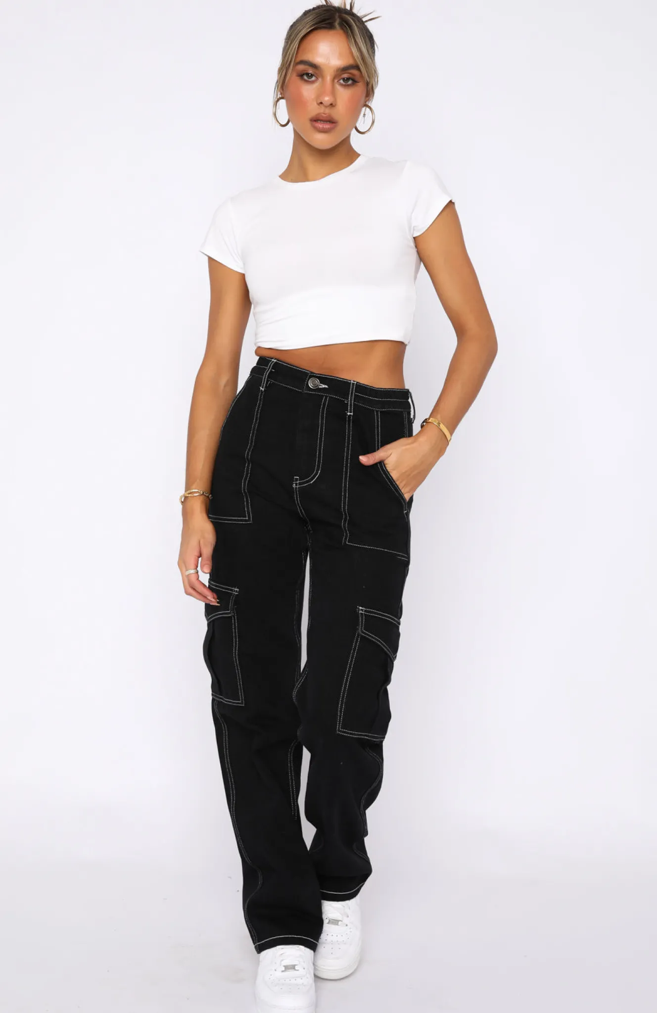 Pants | White Fox Boutique Keep On Moving Cargo Pants black