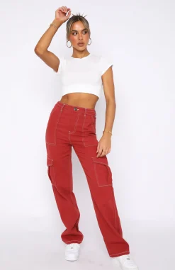Pants | White Fox Boutique Keep On Moving Cargo Pants Rust red