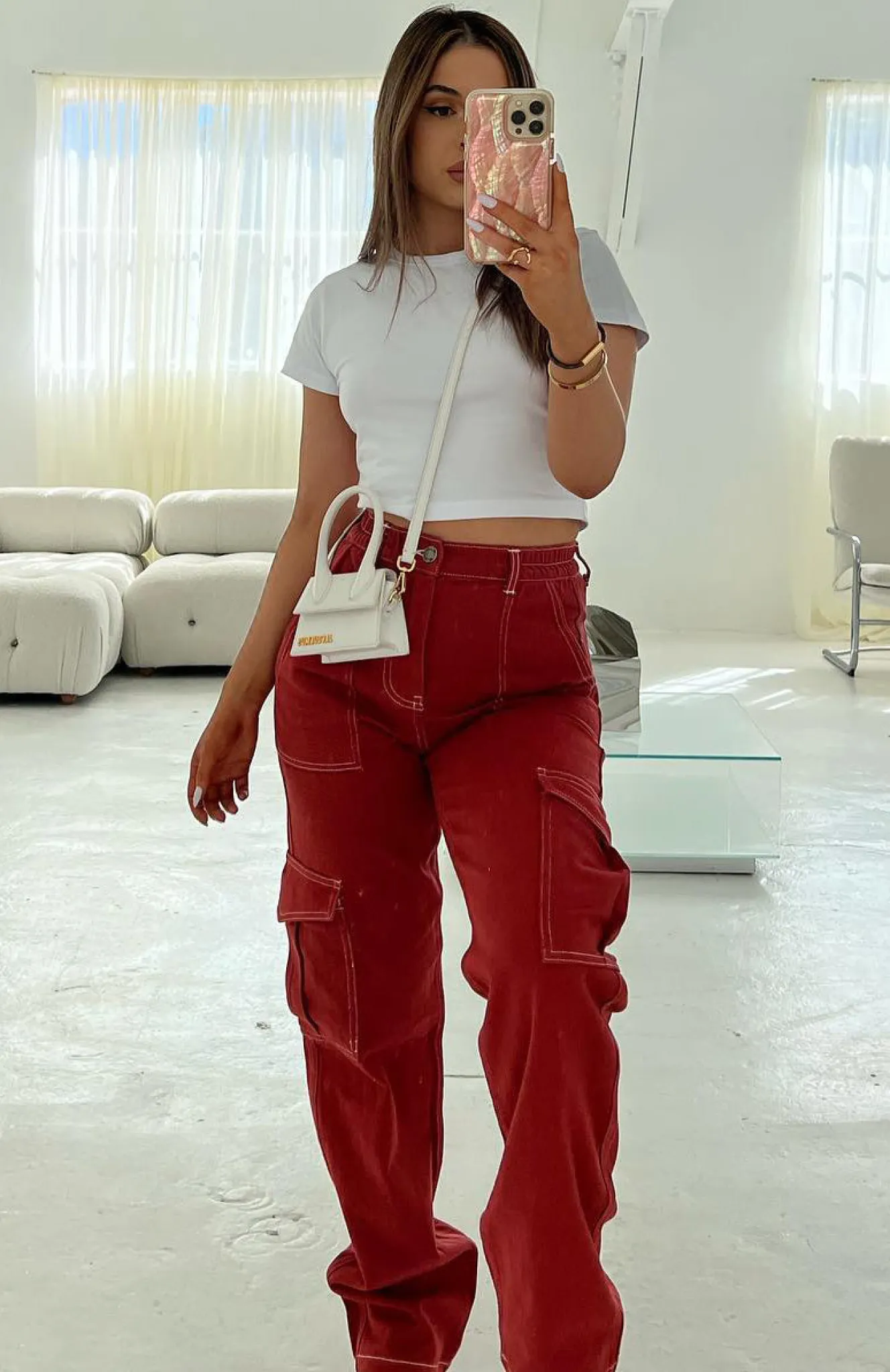 Pants | White Fox Boutique Keep On Moving Cargo Pants Rust red