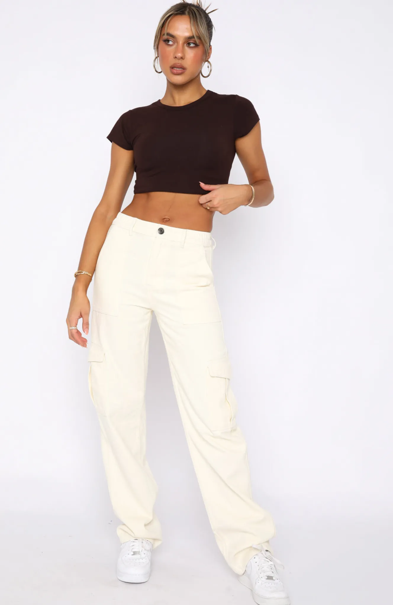 Pants | White Fox Boutique Keep On Moving Cargo Pants Cream white