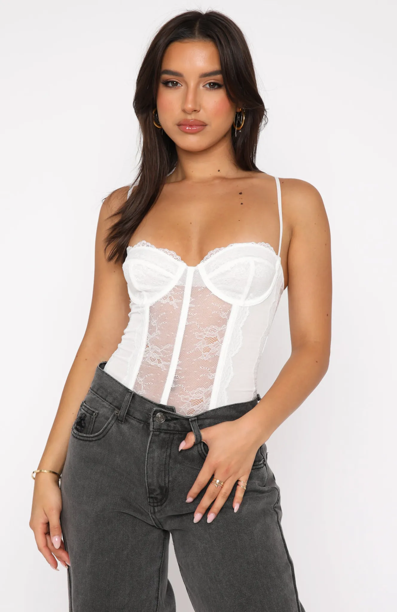 Shirts & Blouses | White Fox Boutique Keep Them Waiting Lace Bodysuit white