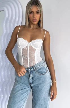 Shirts & Blouses | White Fox Boutique Keep Them Waiting Lace Bodysuit white