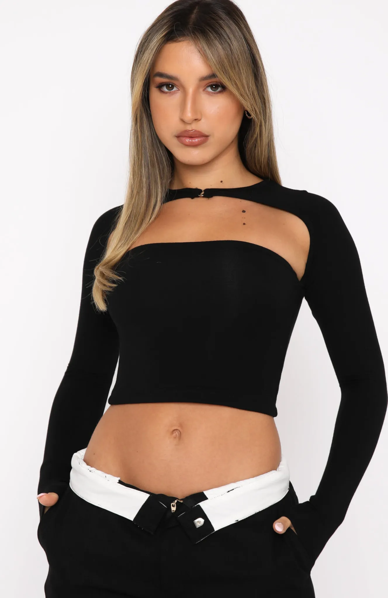 Shirts & Blouses | White Fox Boutique Keep Track Long Sleeve Crop black