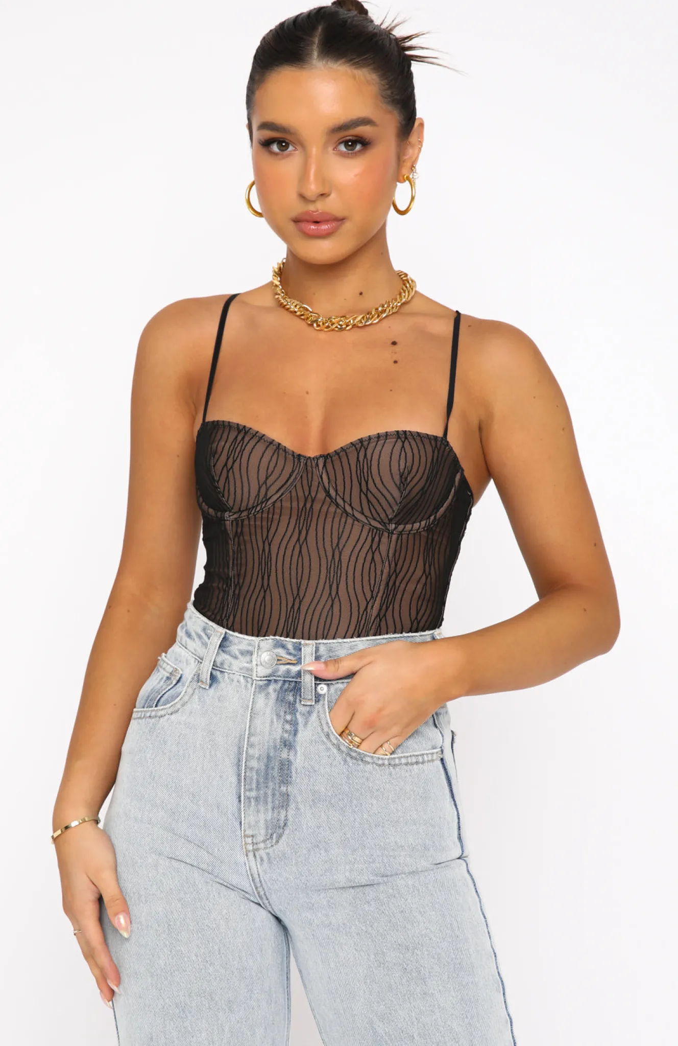 Shirts & Blouses | White Fox Boutique Keep Wishing Mesh Bodysuit black