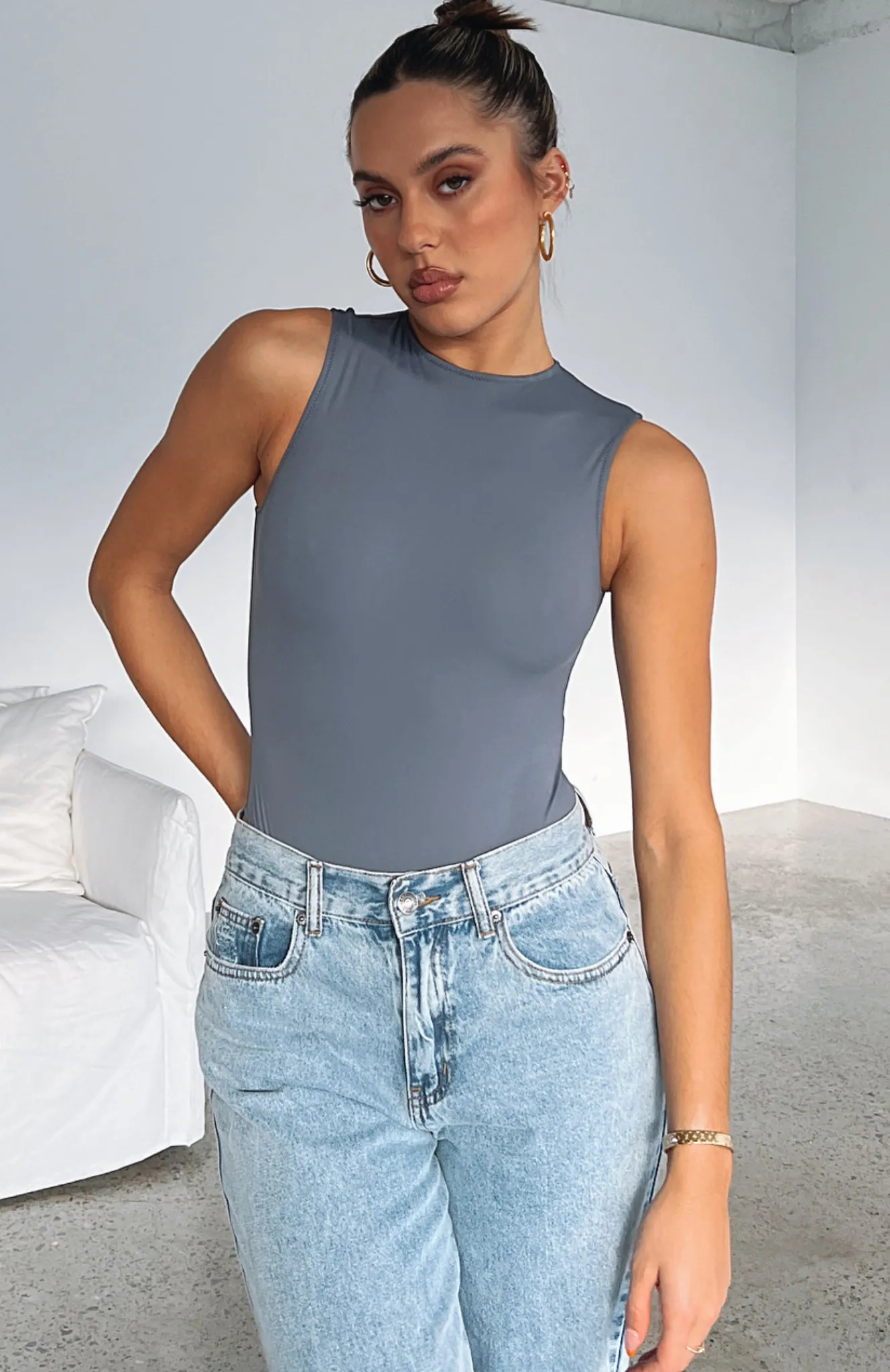Shirts & Blouses | White Fox Boutique Keep You Around Bodysuit Slate blue