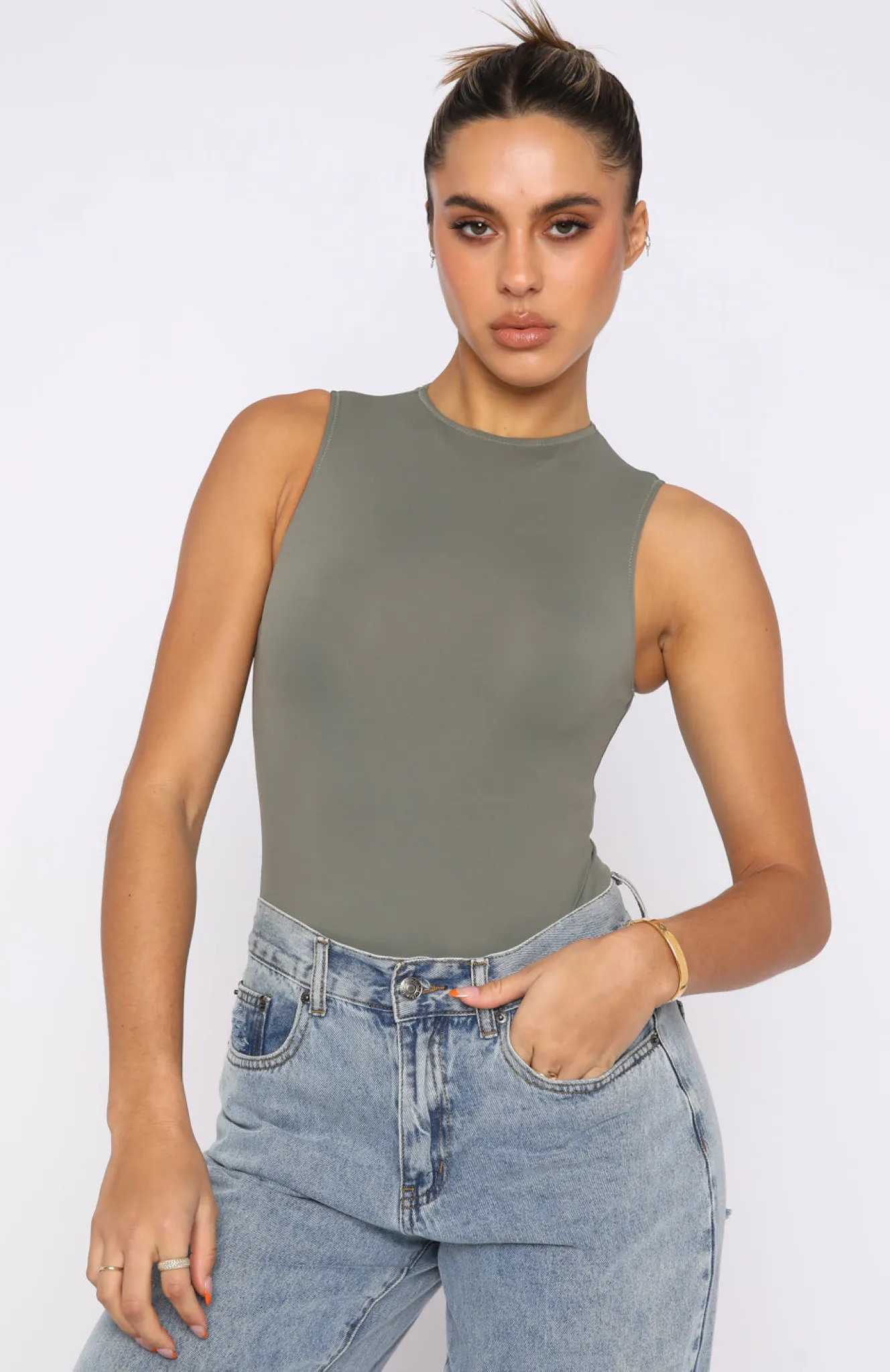 Shirts & Blouses | White Fox Boutique Keep You Around Bodysuit Khaki green