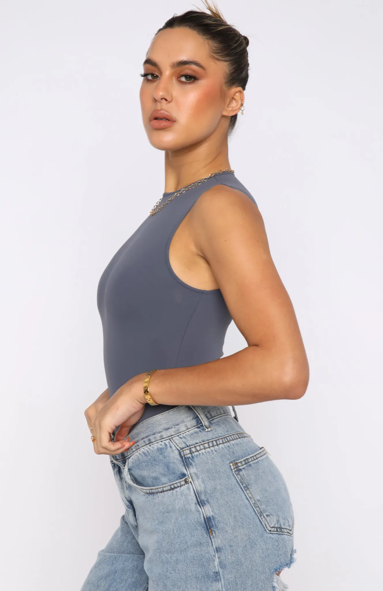 Shirts & Blouses | White Fox Boutique Keep You Around Bodysuit Slate blue
