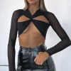 Shirts & Blouses | White Fox Boutique Laid Back Mesh Long Sleeve Crop black