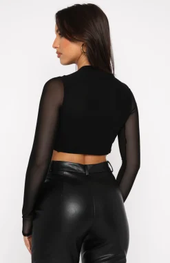 Shirts & Blouses | White Fox Boutique Laid Back Mesh Long Sleeve Crop black
