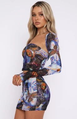 Shirts & Blouses | White Fox Boutique Less Talking Lace Long Sleeve Crop Butterfly blue