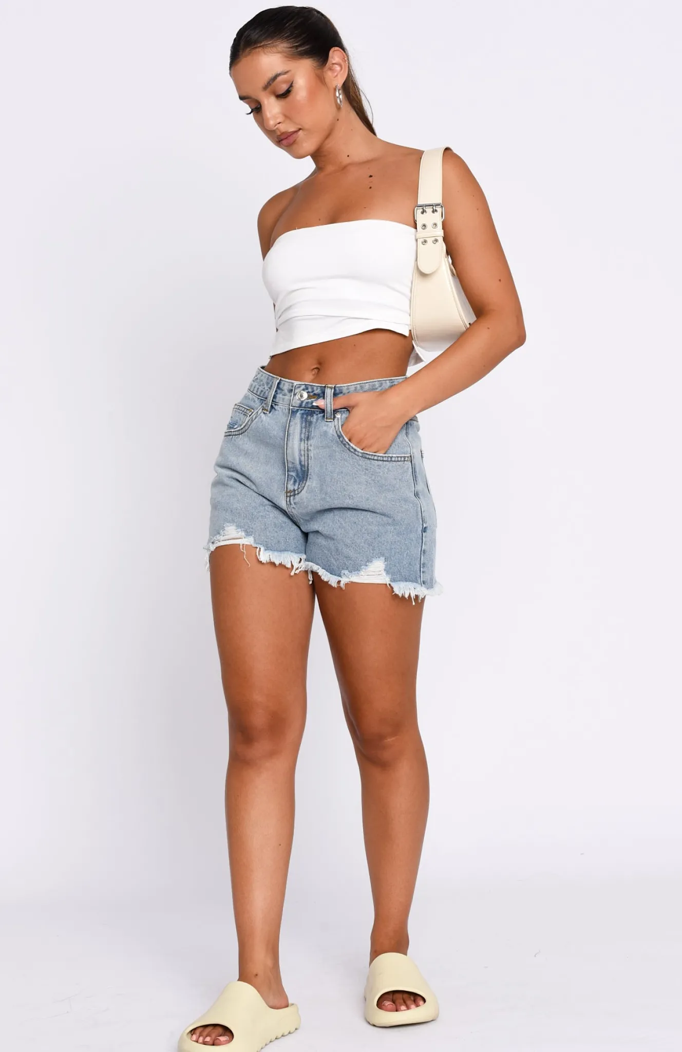 Denim | White Fox Boutique Little Liar Denim Shorts Light Wash blue