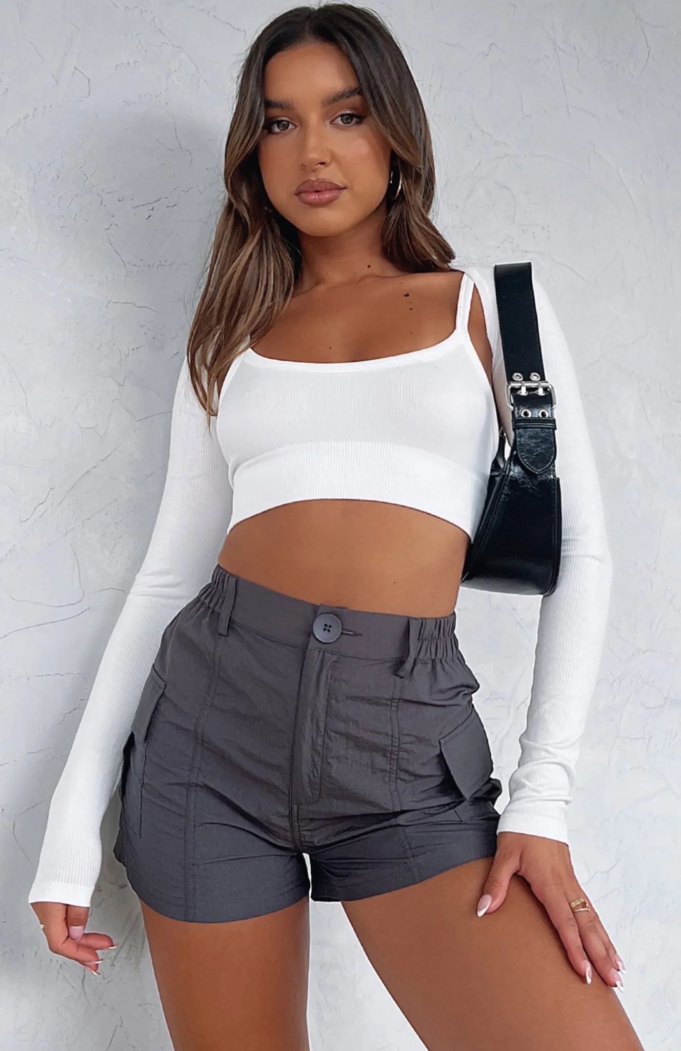 Shorts | White Fox Boutique Living On The Edge Cargo Shorts Charcoal grey