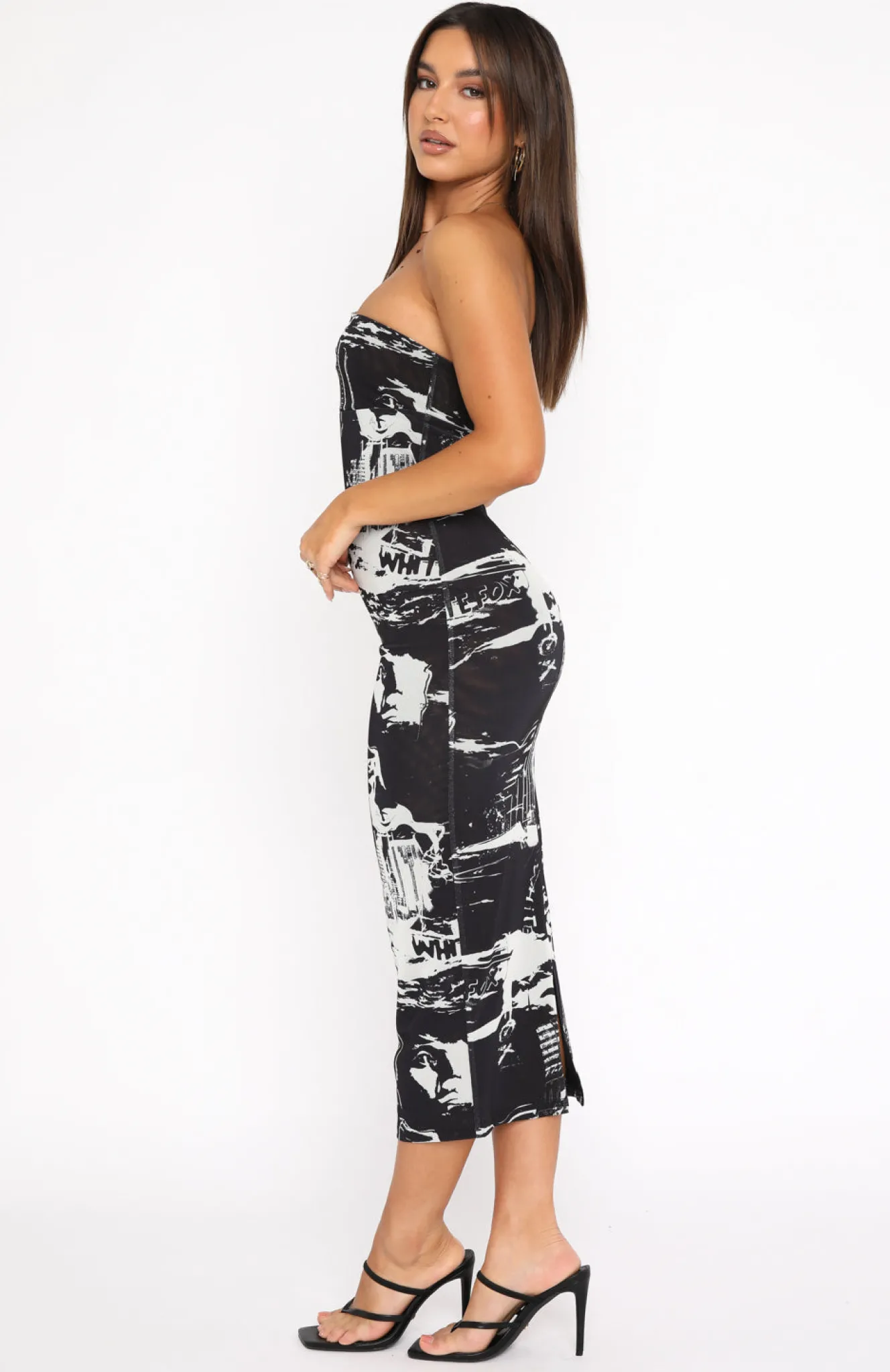 Restocked | White Fox Boutique Long Live Mesh Midi Dress Dice black