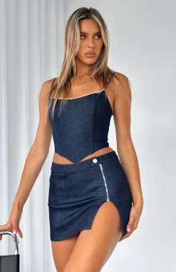 Denim | White Fox Boutique Lucky Me Mini Skirt Deep blue