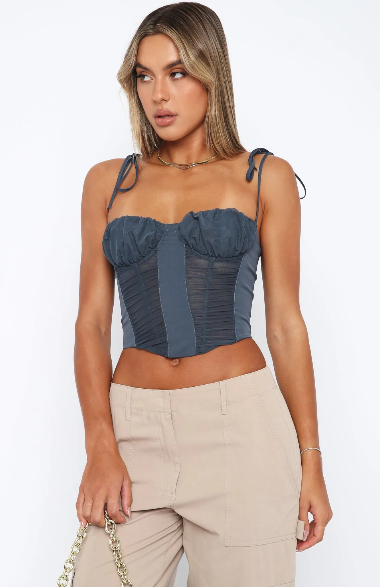 Shirts & Blouses | White Fox Boutique Make The Move Bustier Charcoal blue