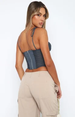 Shirts & Blouses | White Fox Boutique Make The Move Bustier Charcoal blue