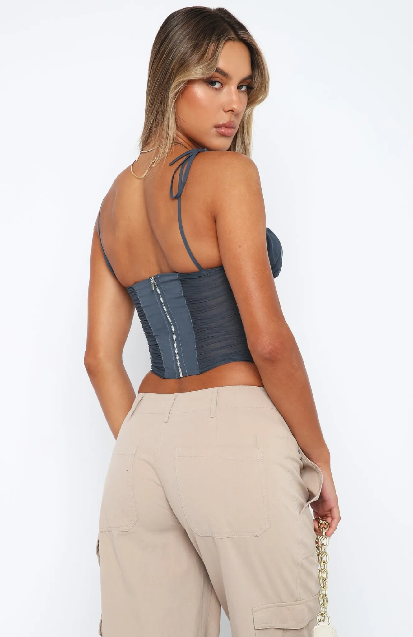 Shirts & Blouses | White Fox Boutique Make The Move Bustier Charcoal blue