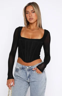 Shirts & Blouses | White Fox Boutique Met In The South Long Sleeve Lace Bustier black