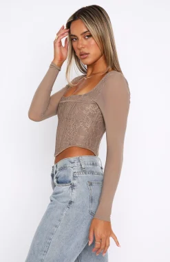 Shirts & Blouses | White Fox Boutique Met In The South Long Sleeve Lace Bustier Mocha brown