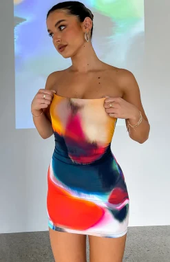 Restocked | White Fox Boutique Mind Games Strapless Mini Dress Flame Aura multi