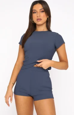 Shorts | White Fox Boutique Minding My Business Ribbed Booty Shorts Navy blue