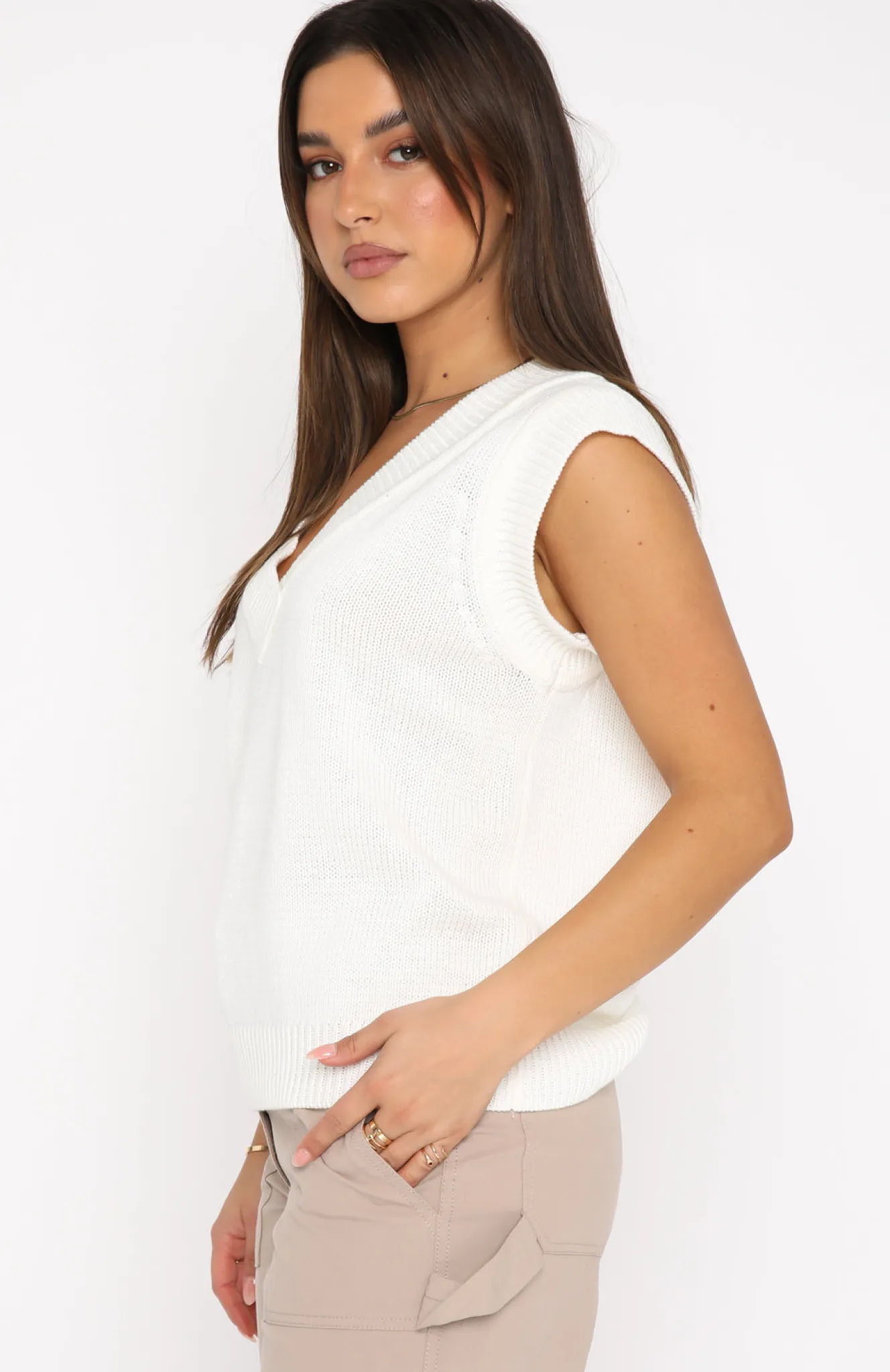 Shirts & Blouses | White Fox Boutique Mixed Messages Knit Vest Cream white