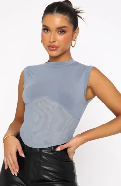 Shirts & Blouses | White Fox Boutique Mixed Ties Corset Tank Steel blue