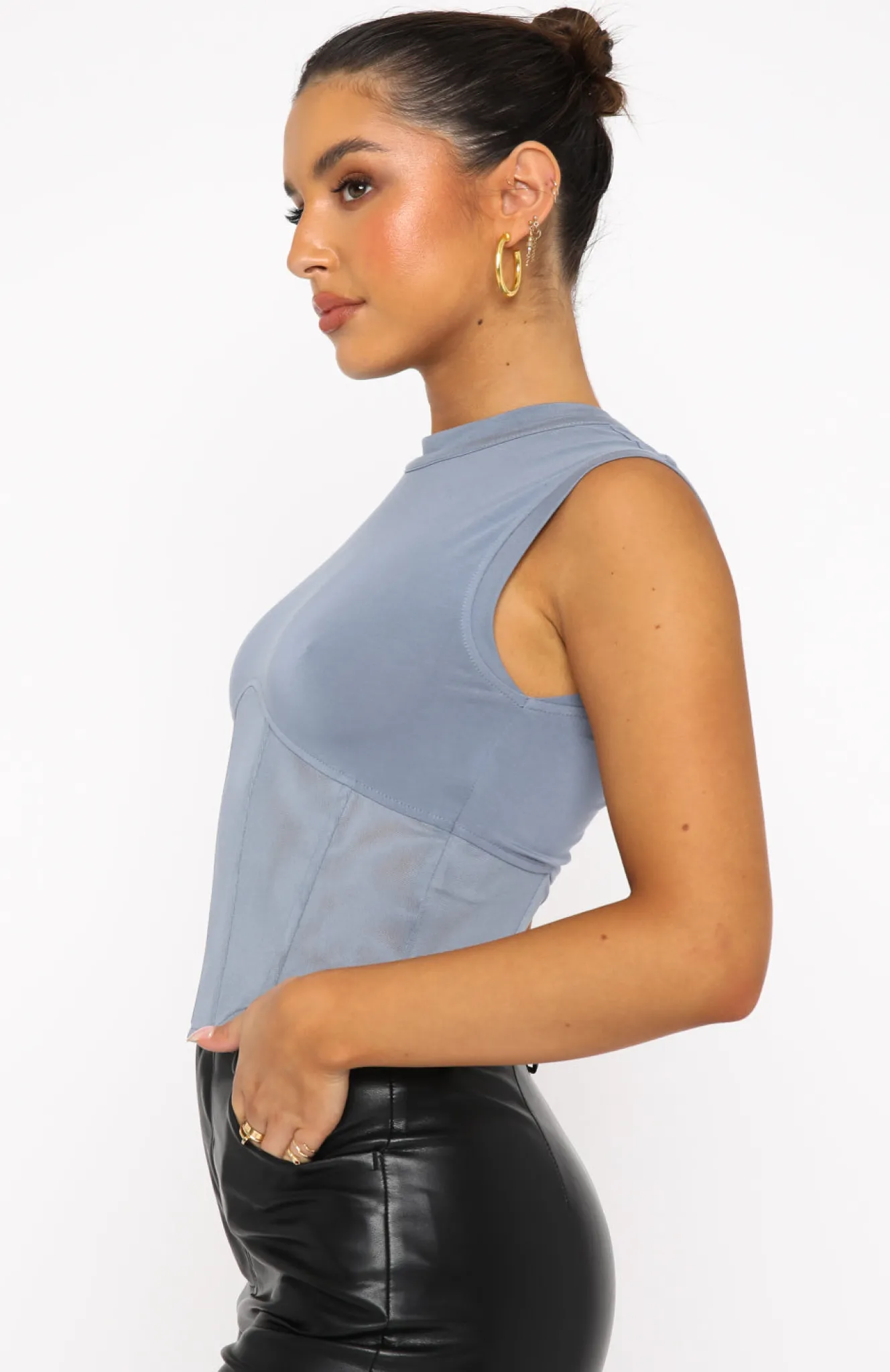 Shirts & Blouses | White Fox Boutique Mixed Ties Corset Tank Steel blue