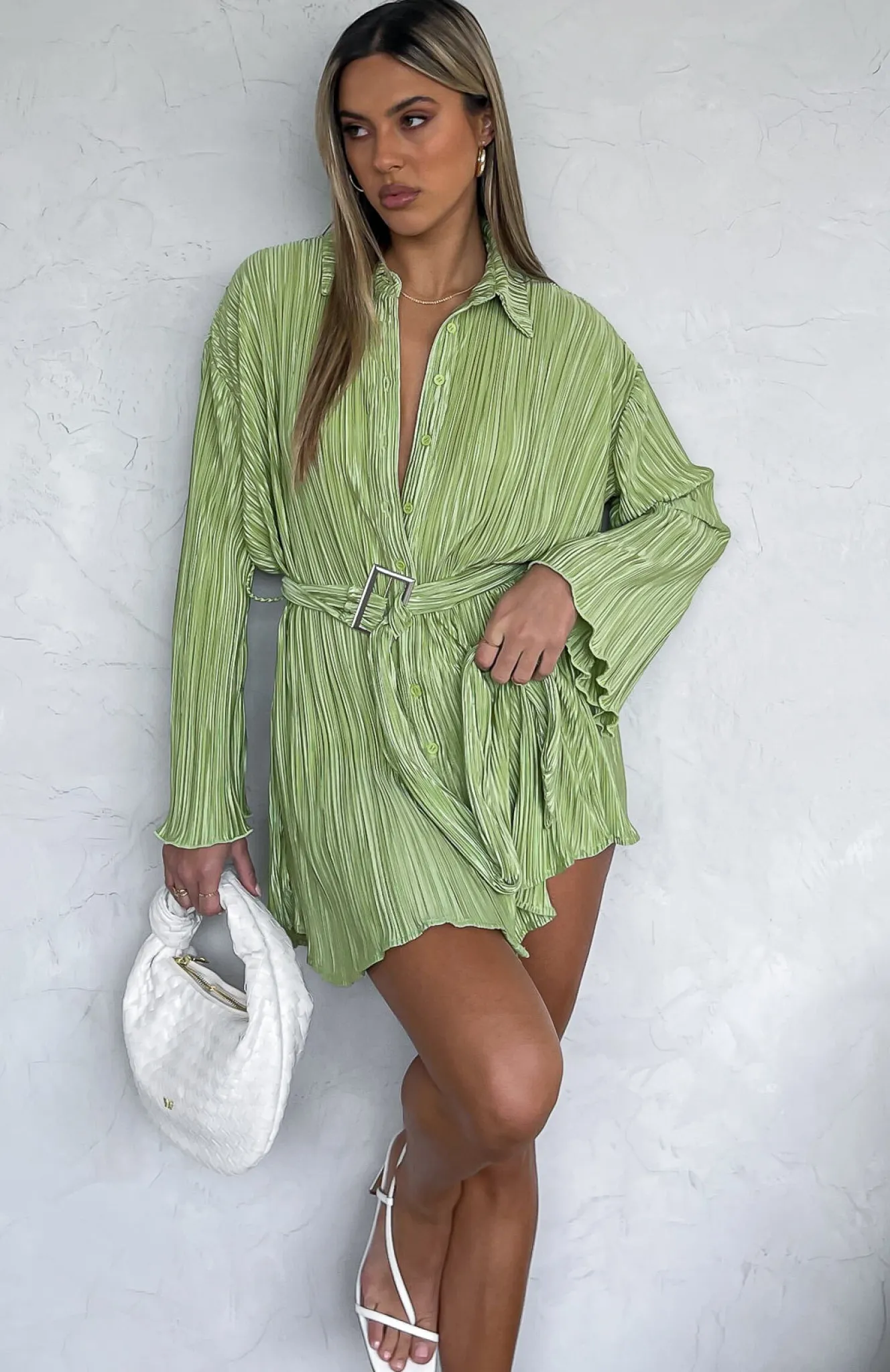 Restocked | White Fox Boutique More About Me Mini Dress Pistachio green