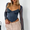 Shirts & Blouses | White Fox Boutique Must Be Magic Long Sleeve Bustier Steel blue