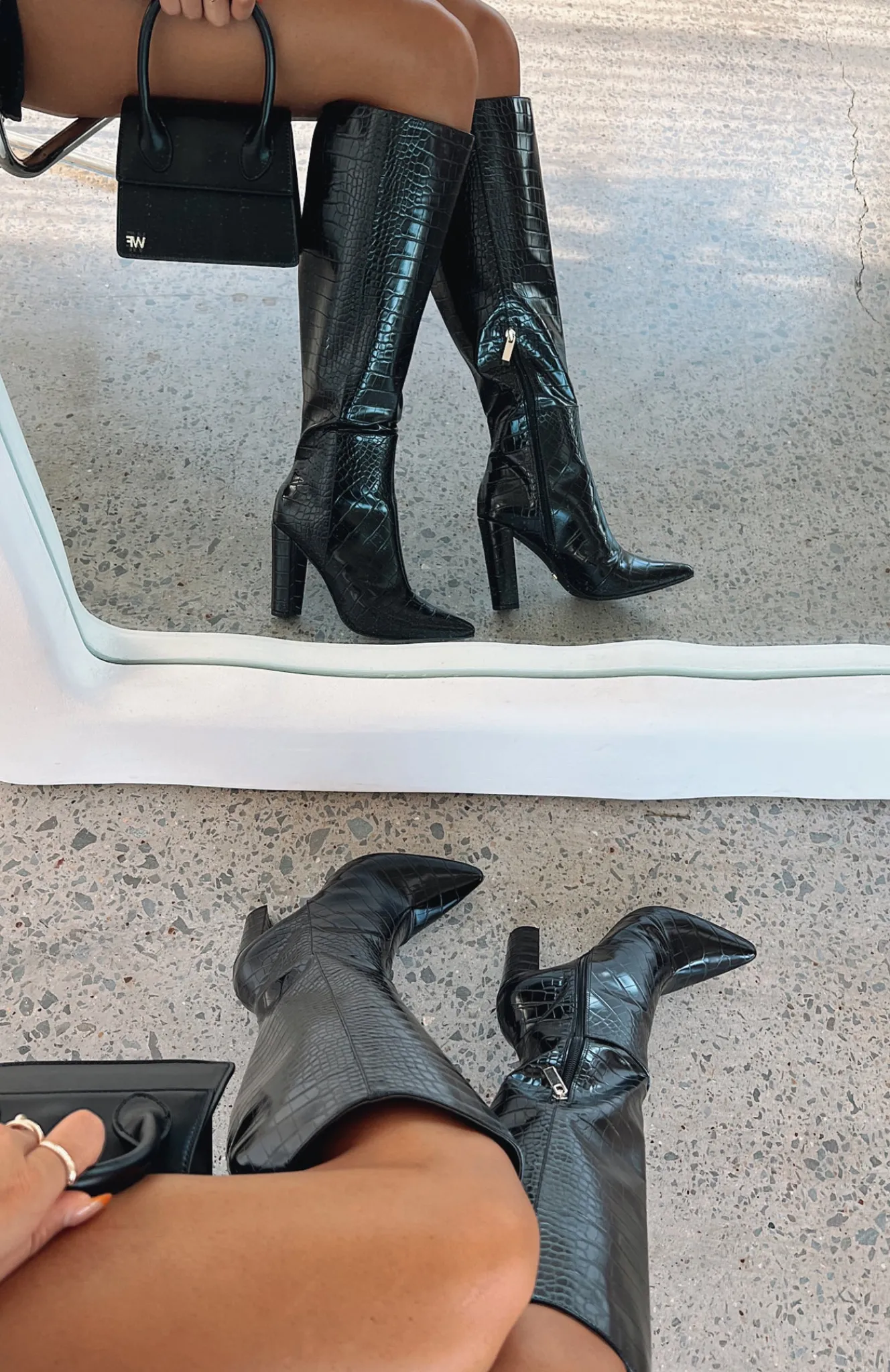 Boots | White Fox Boutique Naomi Knee High Boots Croc black