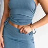 Shirts & Blouses | White Fox Boutique New You Ribbed Strapless Crop Steel blue