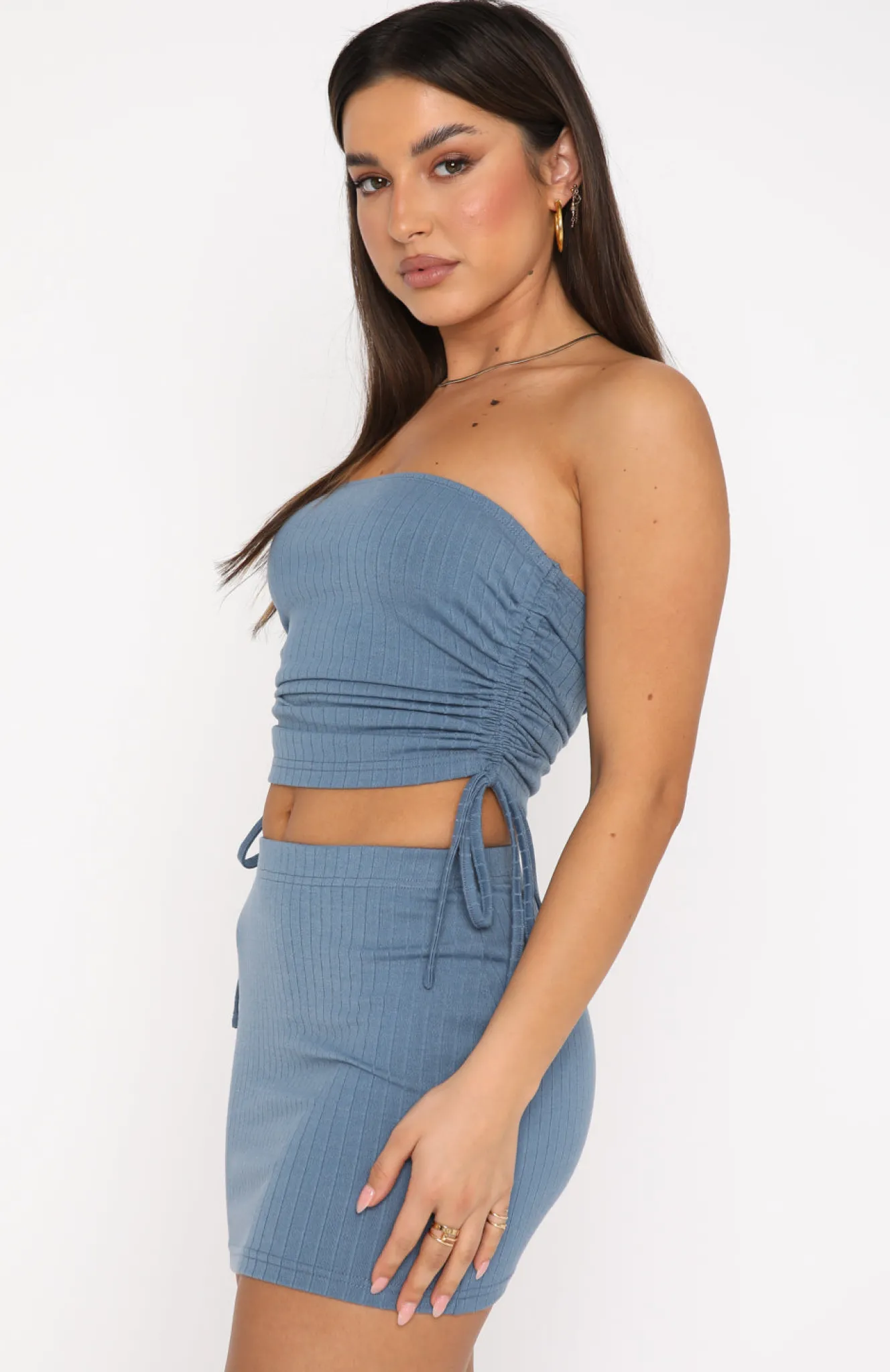 Shirts & Blouses | White Fox Boutique New You Ribbed Strapless Crop Steel blue