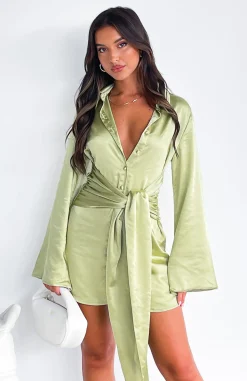 Long Sleeve Dresses | White Fox Boutique Night Out Long Sleeve Mini Dress Matcha green