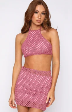 Resort Wear | White Fox Boutique No More Lies Halter Crop Hot Lurex pink