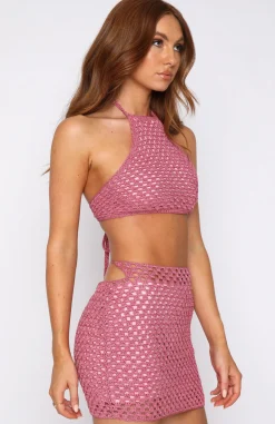 Resort Wear | White Fox Boutique No More Lies Halter Crop Hot Lurex pink