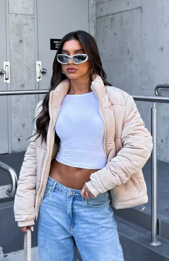 Jackets & Blazers | White Fox Boutique Not Giving In Puffer Jacket Sand nude