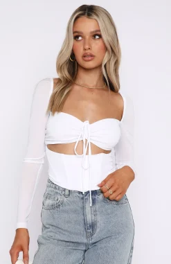 Shirts & Blouses | White Fox Boutique Not Phased Long Sleeve Mesh Bustier white