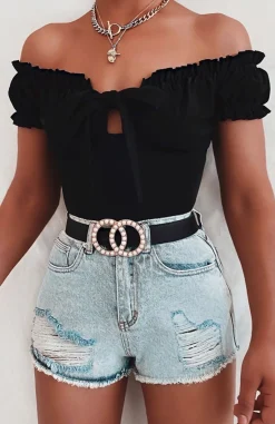 Denim | White Fox Boutique On A Mission Denim Shorts Washed Denim blue