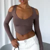 Shirts & Blouses | White Fox Boutique On Time Long Sleeve Crop Mocha brown