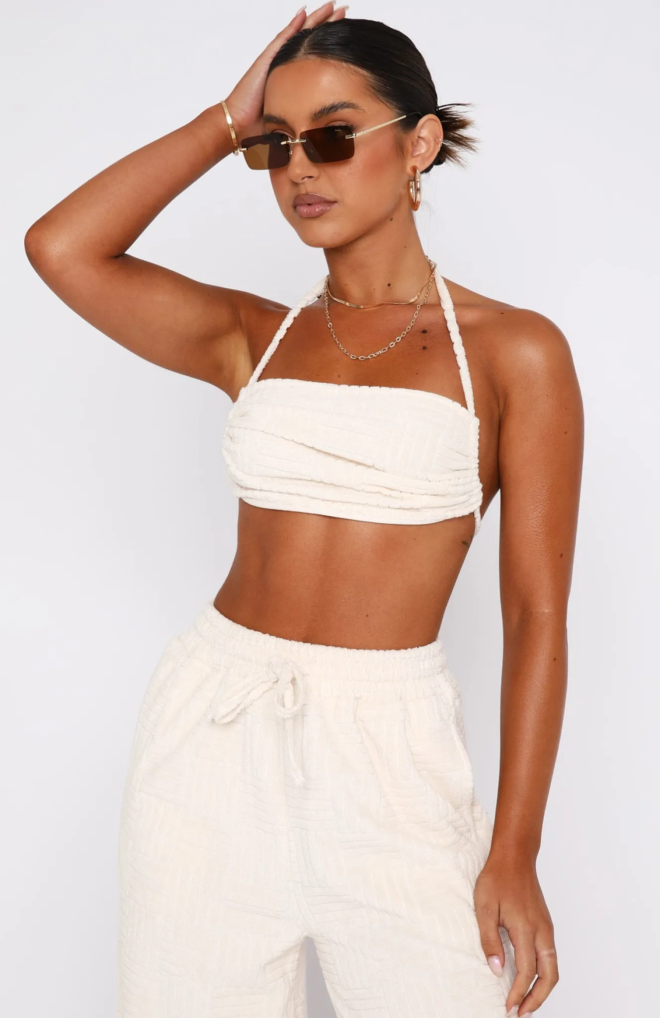 Shirts & Blouses | White Fox Boutique Once Again Terry Crop Cream nude