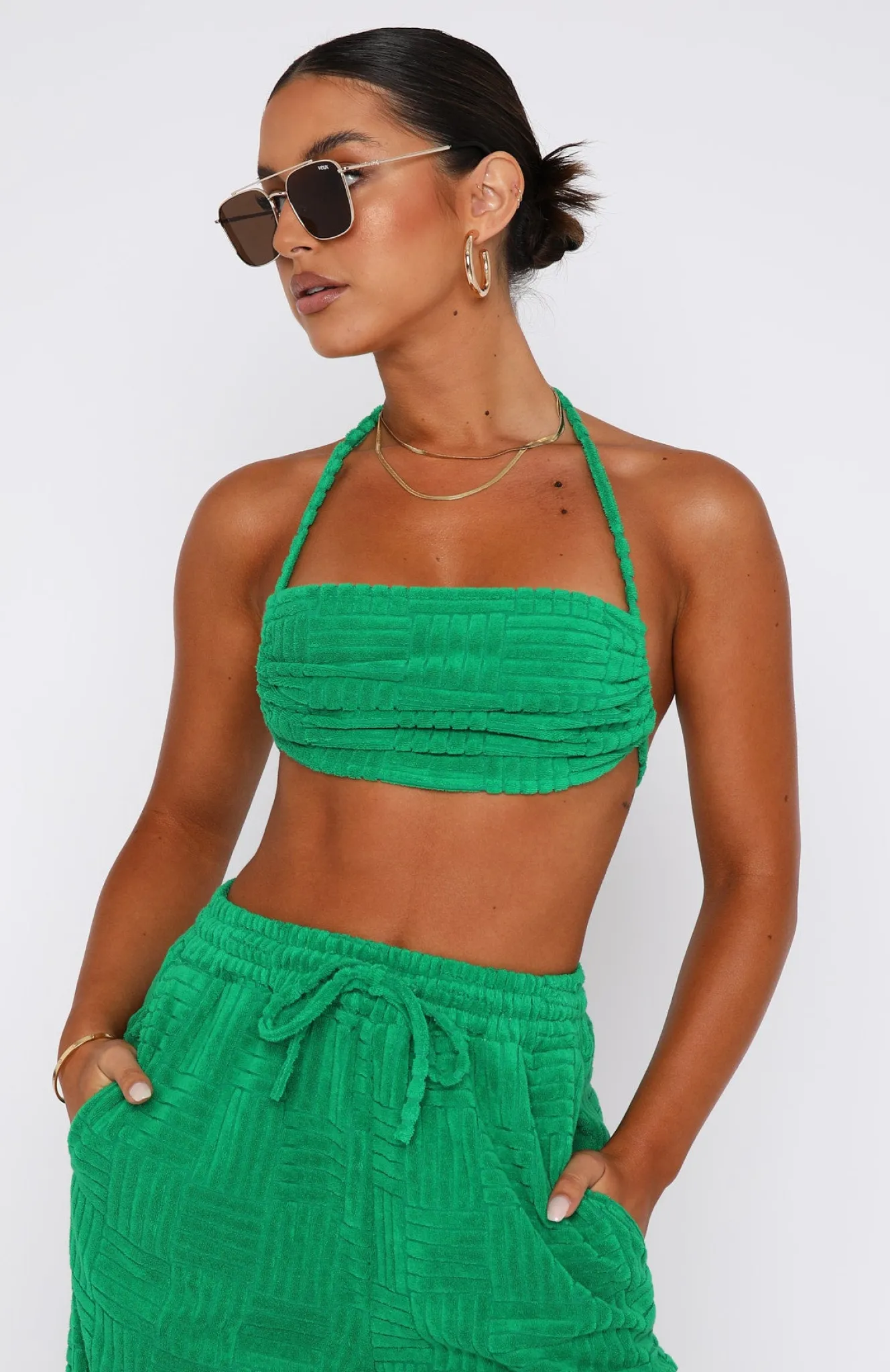 Shirts & Blouses | White Fox Boutique Once Again Terry Crop green