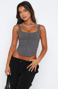 Shirts & Blouses | White Fox Boutique One Kiss Top Charcoal grey