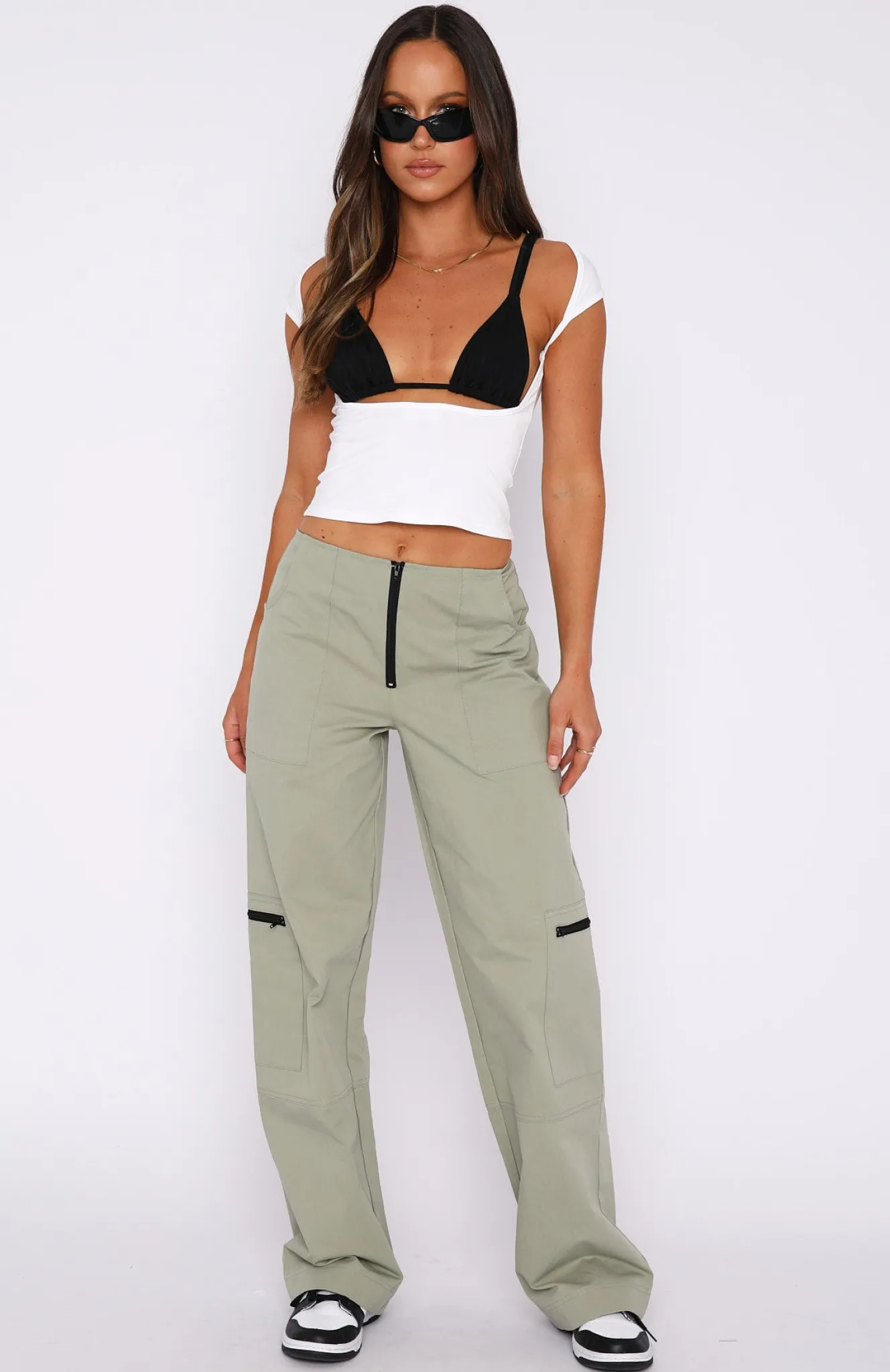 Pants | White Fox Boutique One Sided Cargo Pants Khaki green