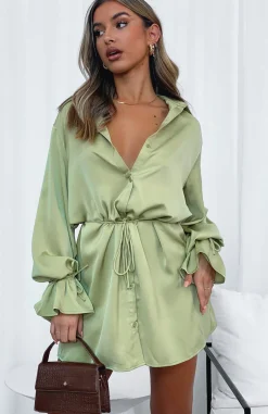 Long Sleeve Dresses | White Fox Boutique Only Gets Better Mini Dress Matcha green